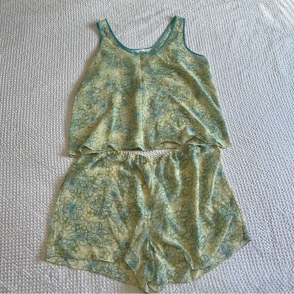 Vtg Cacique Women's Yellow Sheer Floral Lingerie Set Swim Coverup Size 22/24